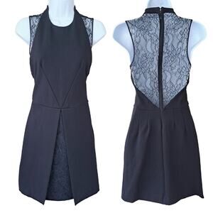 Tufi Duek Little Black Mini Dress Lace Back Sleeveless XS Cocktail Party